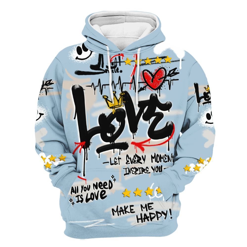 Hoodie To Match High OG Alaska 1s - Happy Love Beats Graffiti Streetwear All Over Print