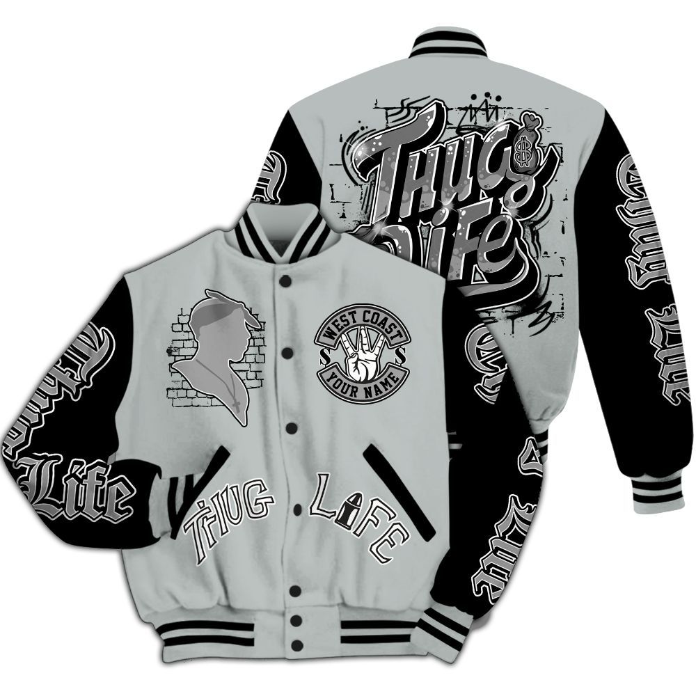 Varsity Jacket To Match Black Wolf Grey 12s - Free Thug Living Custom Name Baseball Varsity Jacket All Over Print