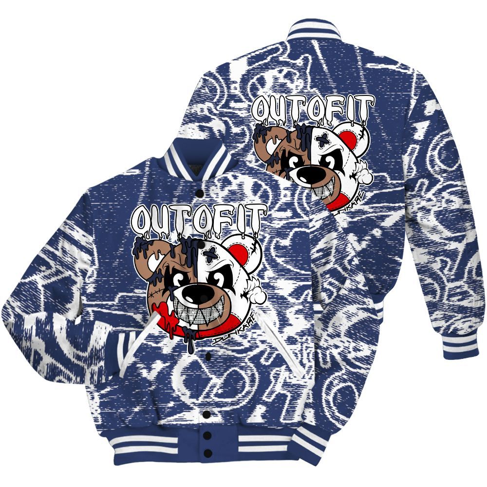 Varsity Jacket To Match Midnight Navy 13s Shirt - Out Of It Bear Avant-Garde All Over Print