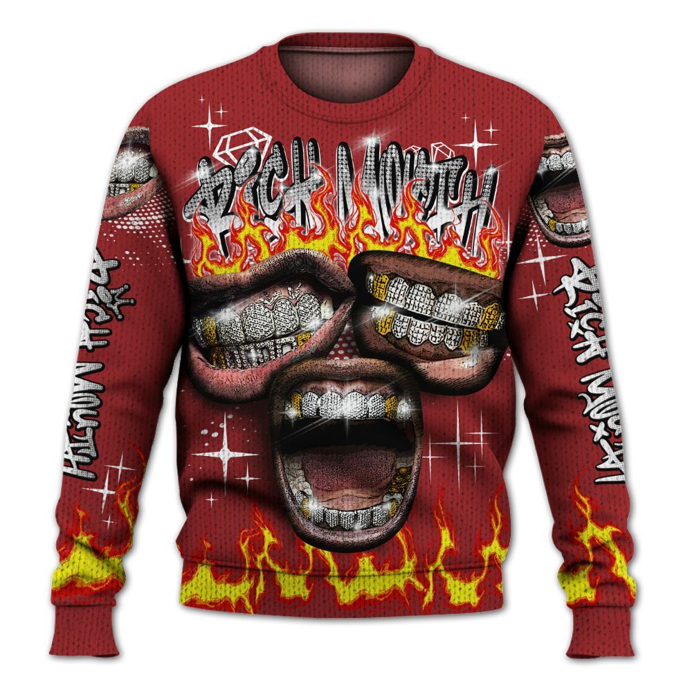 Knitted Sweater To Match Alternate Flu Game 12s - Rich Mouth Fire Rap Retro 90s