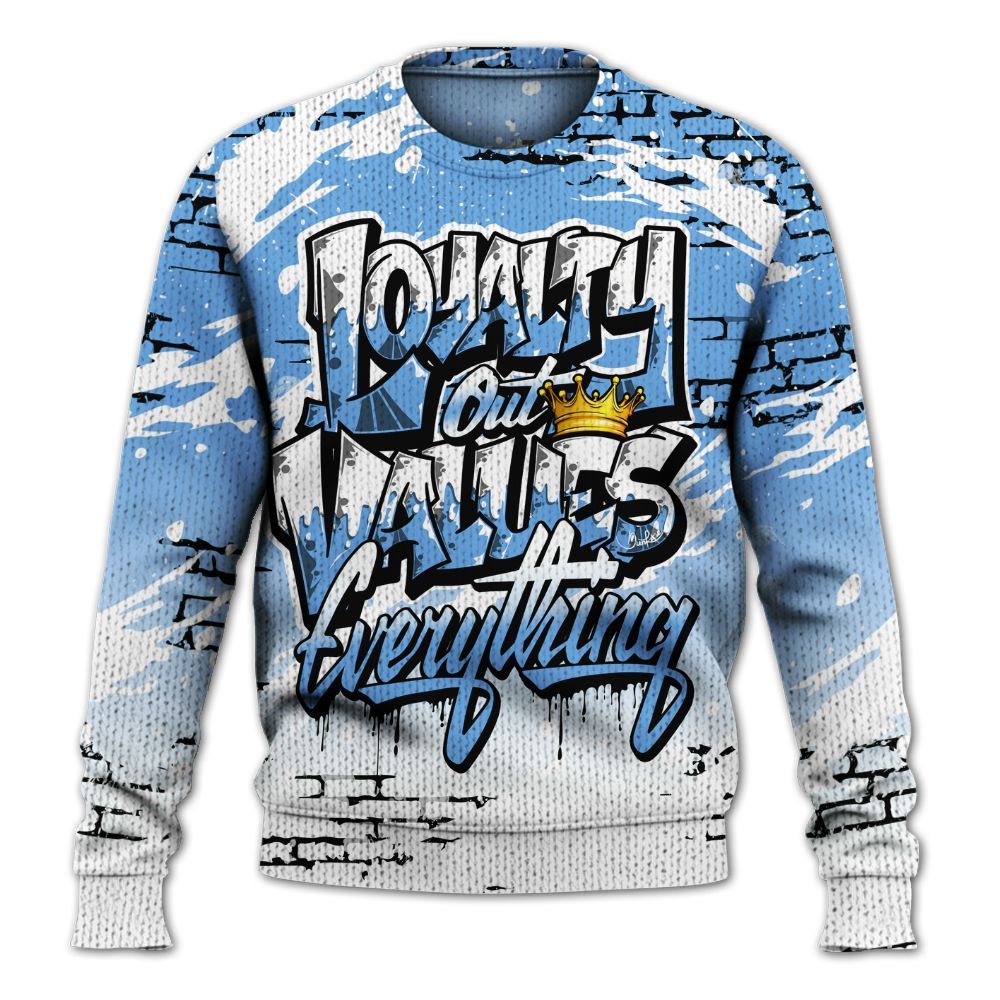 Knitted Sweater To Match University Blue 6s - Values Of Loyalty Drip