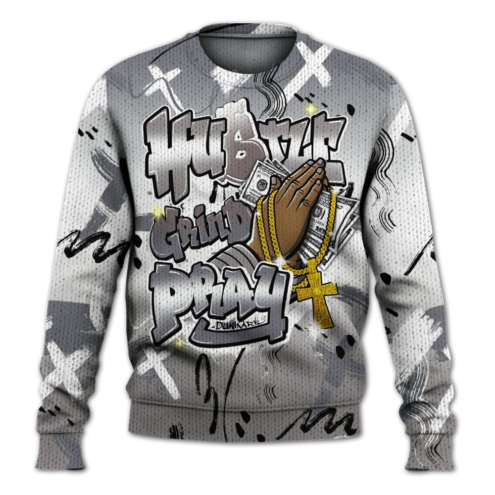 Knitted Sweater To Match Cool Grey 11s - Money Hustle Grind Pray