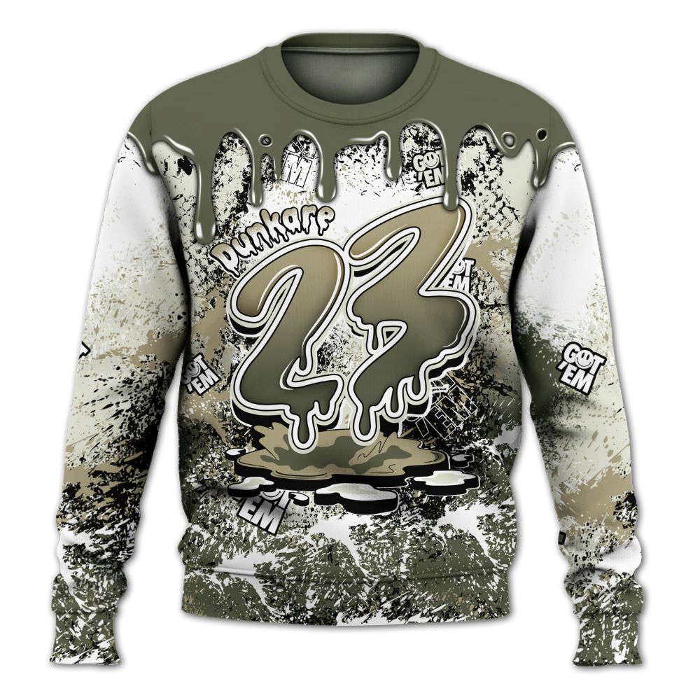 Sweatshirt To Match Low OG Medium Olive 1s - Dripping 23 Drip All Over Print