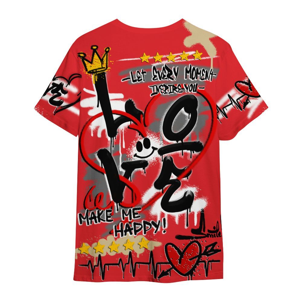 Shirt To Match Prime 93 Fire Red - Happy Love Beats Graffiti Streetwear All Over Print
