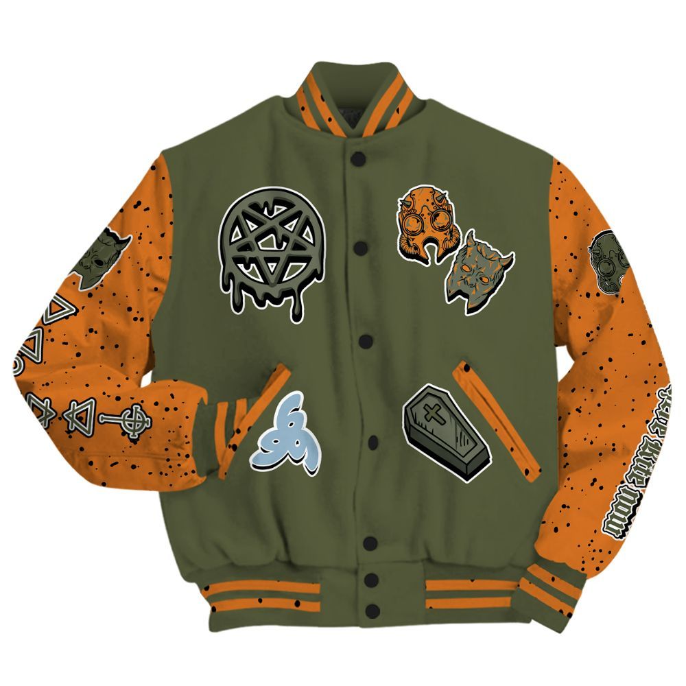 Varsity Jacket To Match Olive 5s - Apocalypse Skeleton All Over Print