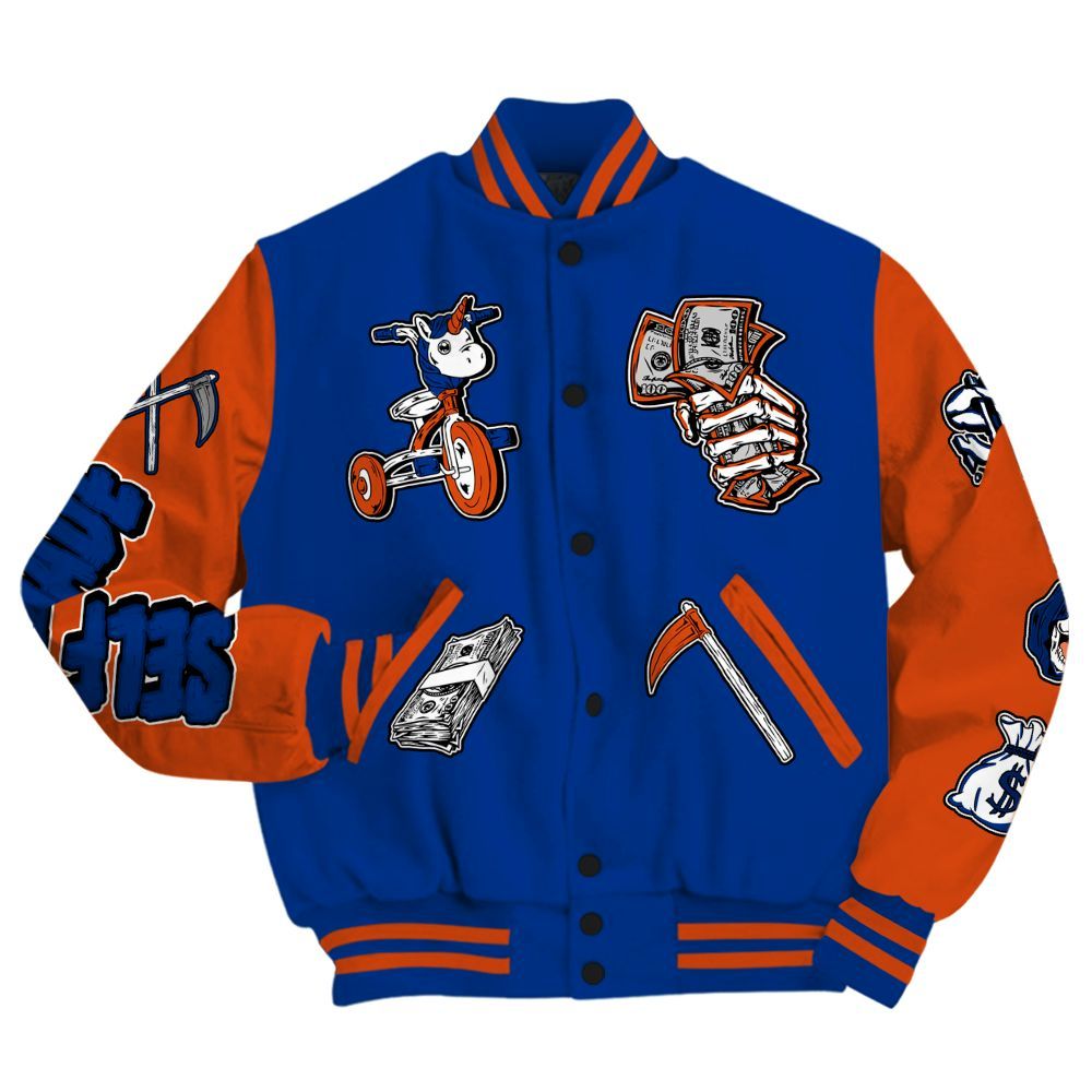 Varsity Jacket To Match Mid Knicks 1s - Self Make Skeleton All Over Print