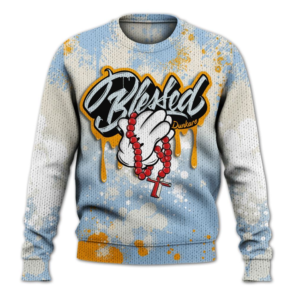 Sweater To Match Retro High OG Pale Ivory Psychic Blue 1s - God Blessed Ink Drip Graphic