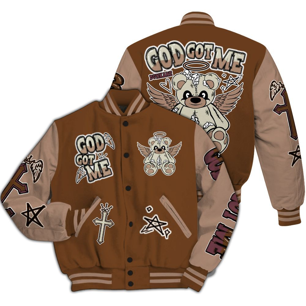 Varsity Jacket To Match Archaeo Brown 3s - Gods Guides Me Bear All Over Print