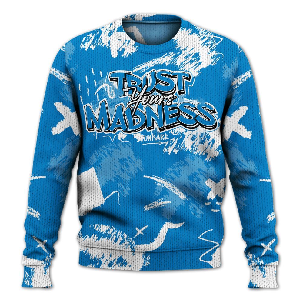 Knitted Sweater To Match Industrial Blue 4s - Trust Your Madness Retro Military Blue 4s Outfit