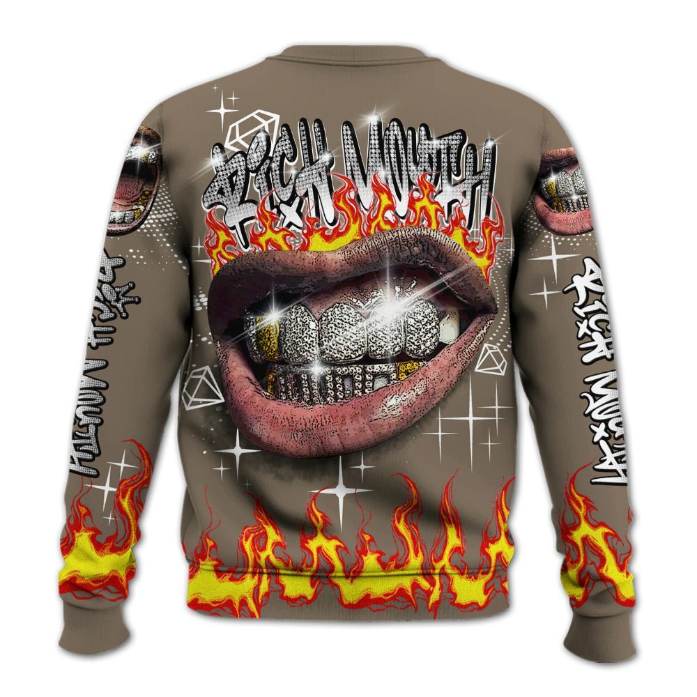 Sweatshirt To Match Low OG Dark Mocha 1s - Rich Mouth Fire Rap Retro 90s All Over Print