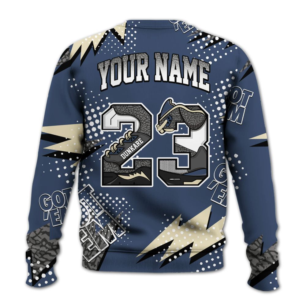 Sweatshirt To Match Diffused Blue 3s - Custom Name Number 23 5s All Over Print