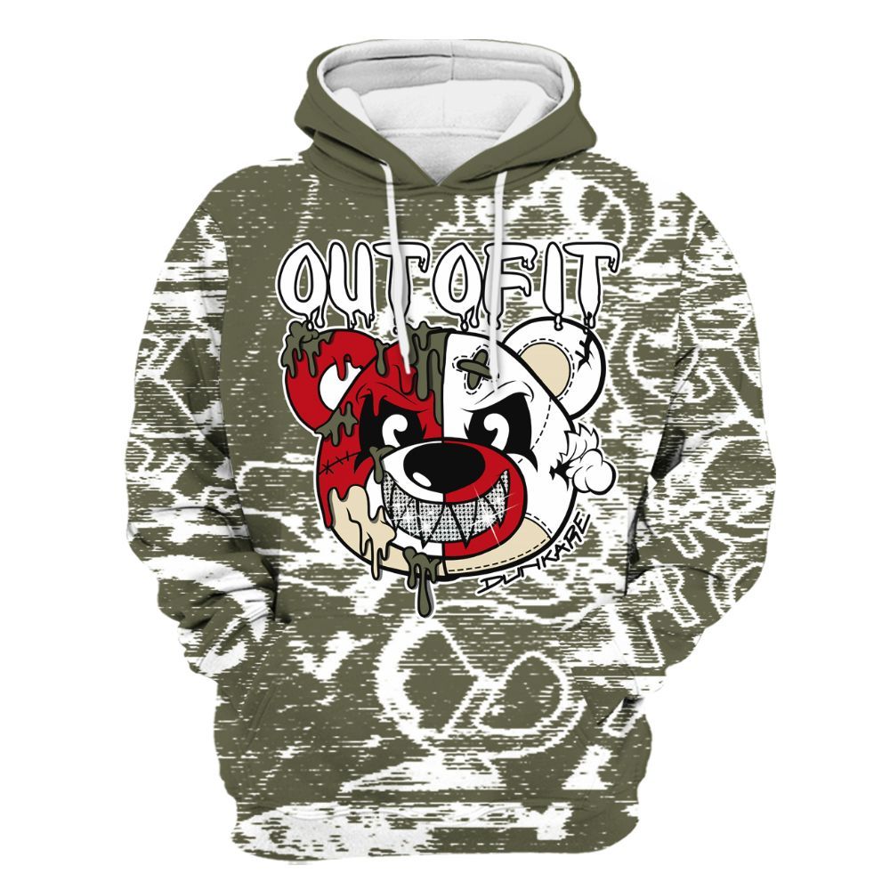 Hoodie To Match Low OG Medium Olive 1s - Out Of It Bear Avant-Garde All Over Print