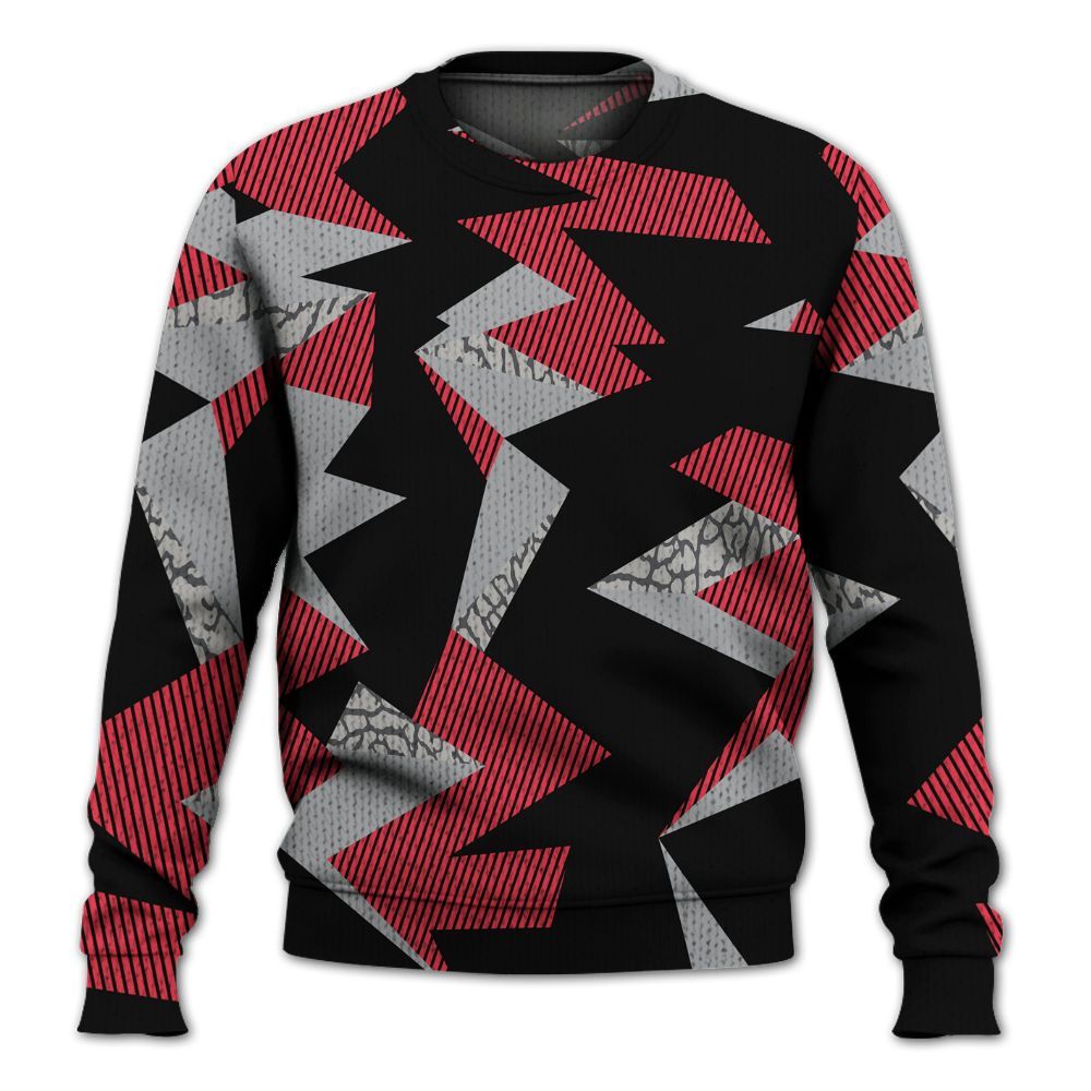 Knitted Sweater To Match Black Cement 3s - Geometric Camouflage Pattern
