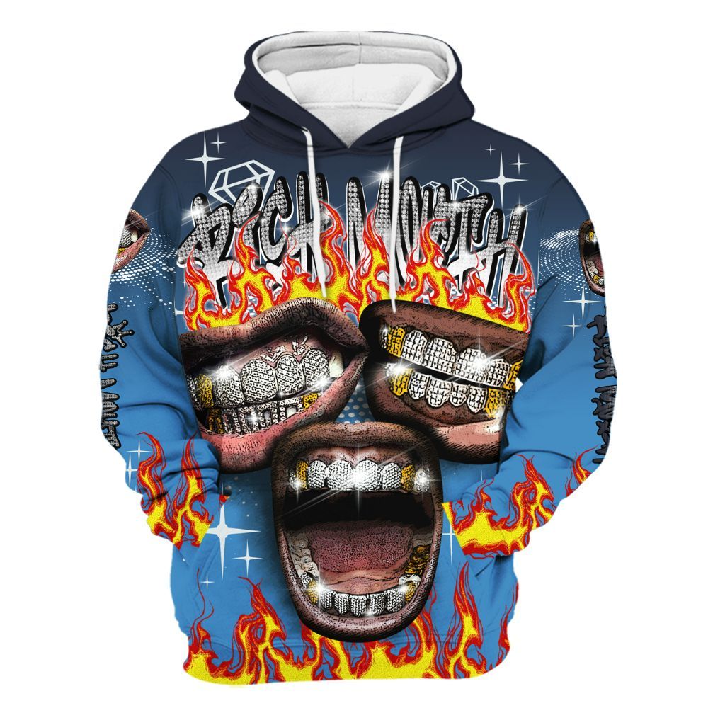 Hoodie To Match Low OG Obsidian 1s - Rich Mouth Fire Rap Retro 90s All Over Print