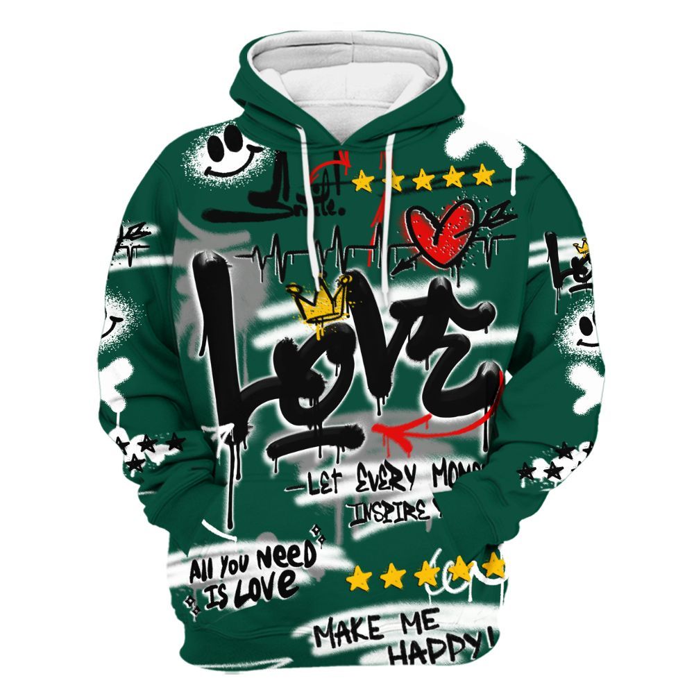 Hoodie To Match Oxidized Green 4s - Happy Love Beats Graffiti Streetwear All Over Print