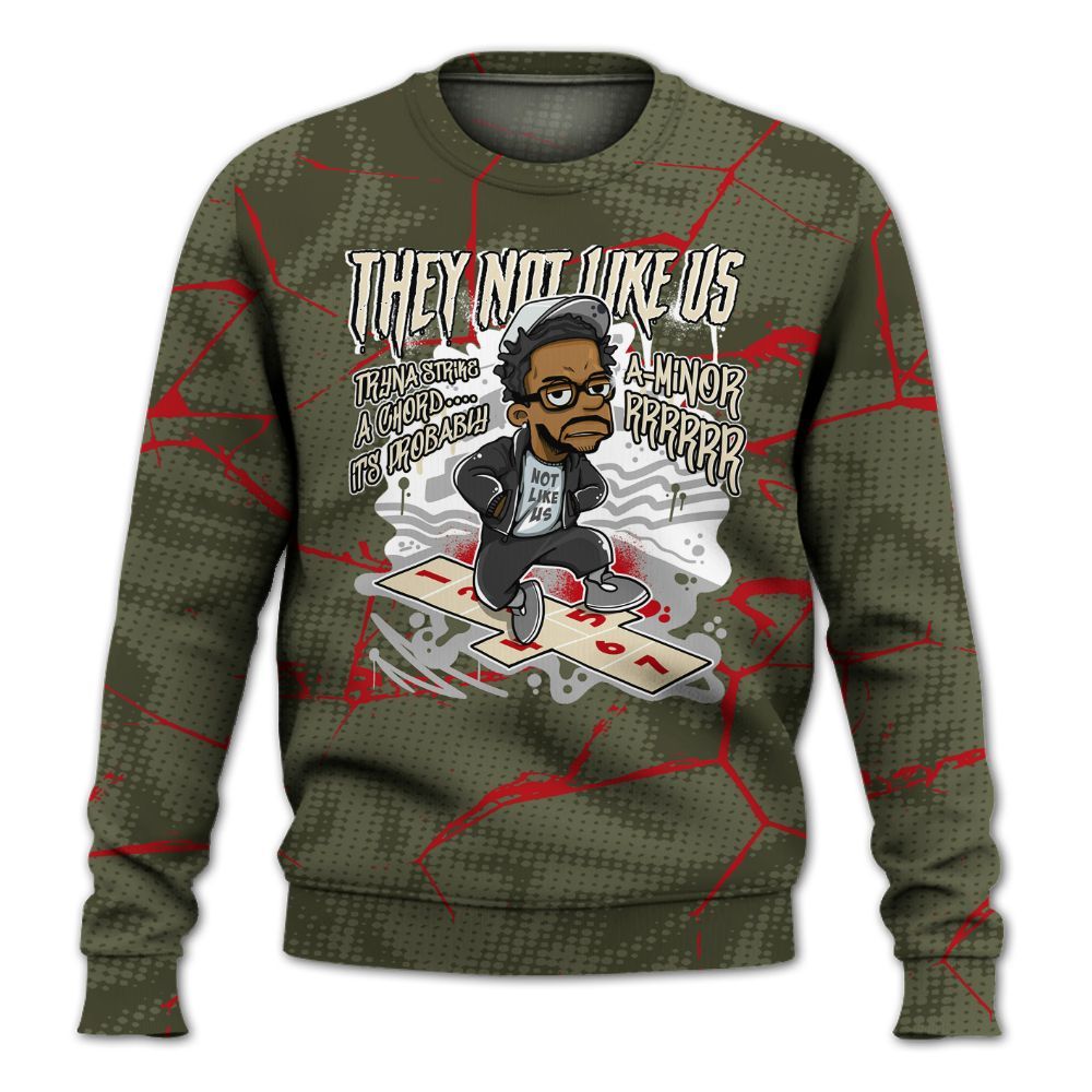 Sweatshirt To Match Travis Scott Low OG Medium Olive 1s - Hopscotch Dislike Us Graphic Crack All Over Print