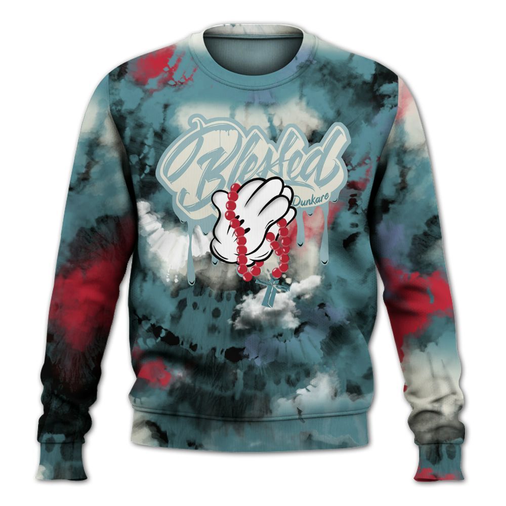 Sweatshirt To Match Dunk Low Denim Turquoise Royal - God Blessed Tie Dye All Over Print