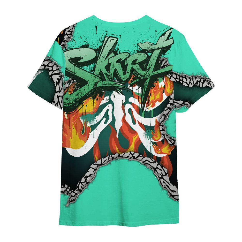 Shirt To Match Black Green Glow 3s - Skeleton On Fire Skrrt Green Glow 3s All Over Print