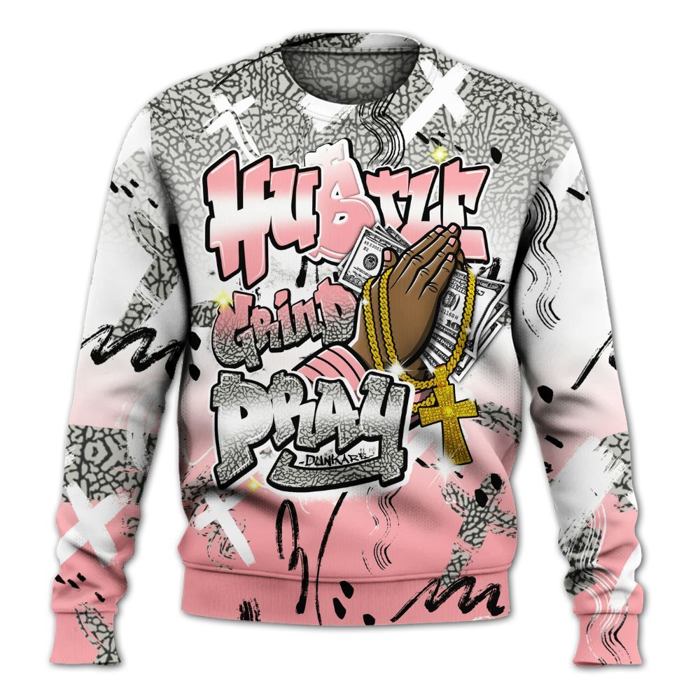 Sweatshirt To Match Retro Wings 3s - Money Hustle Grind Pray All Over Print