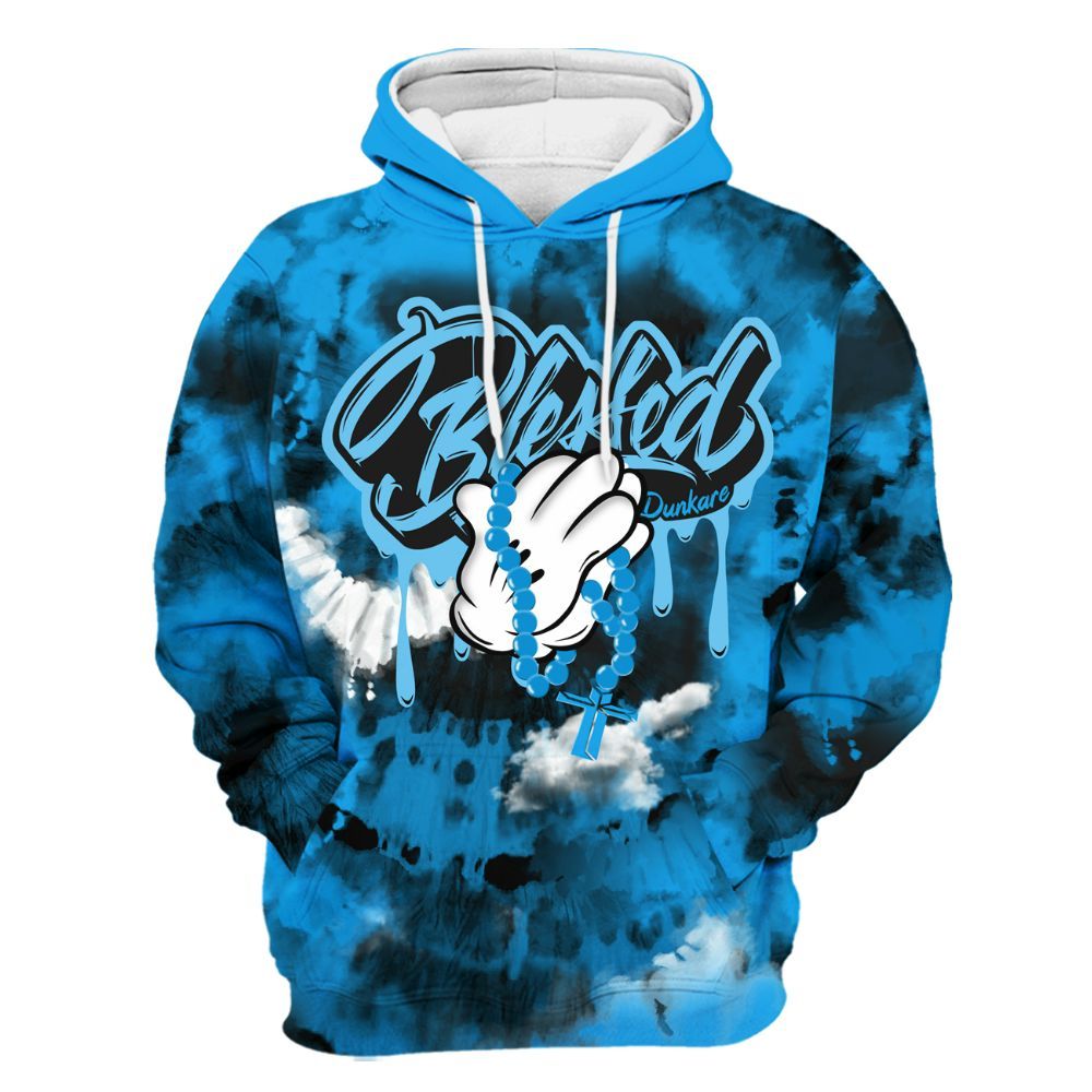 Hoodie To Match Black University Blue 2022 13s - God Blessed Tie Dye All Over Print