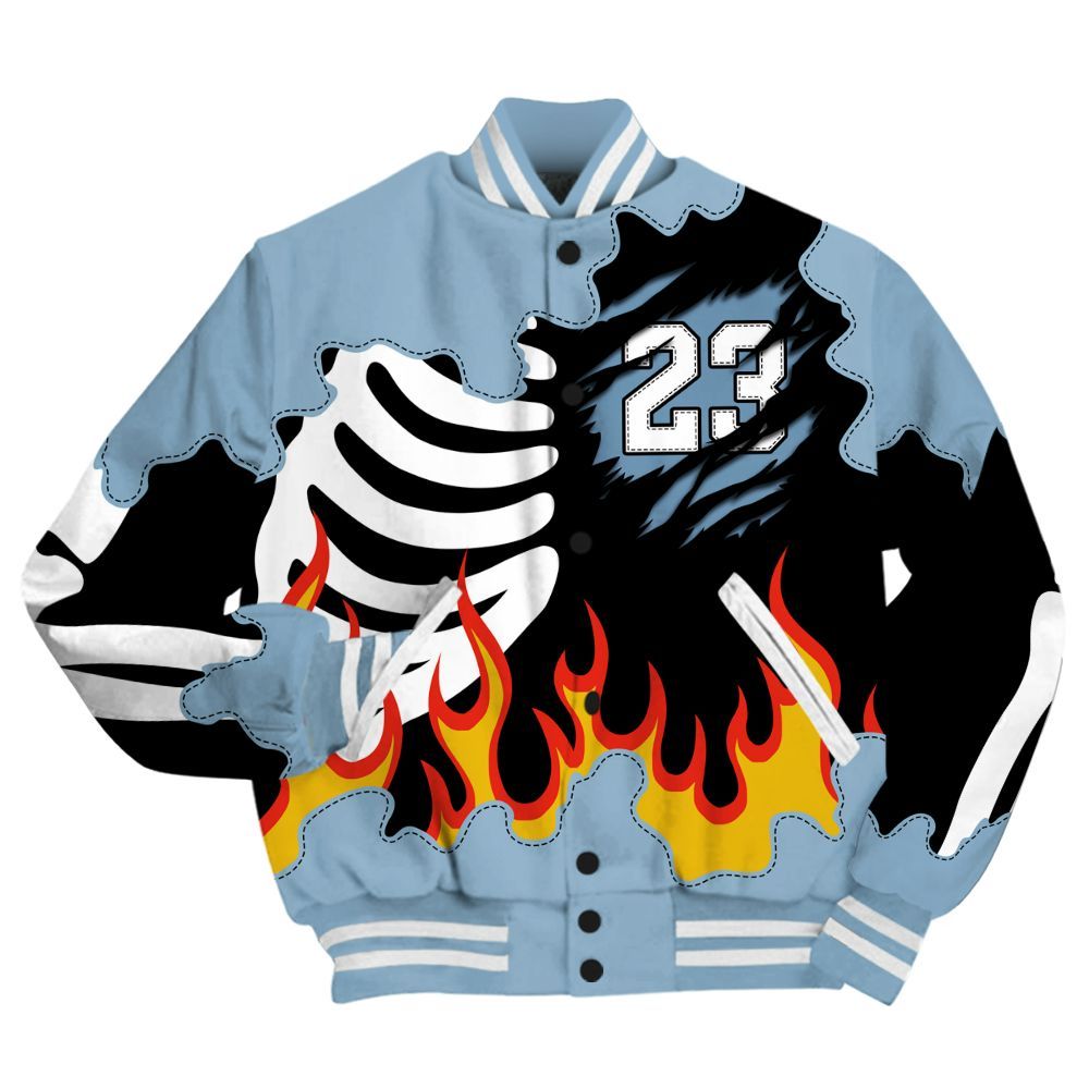 Varsity Jacket To Match High University Blue 1s - Burning Skeleton 23 G.O.A.T All Over Print