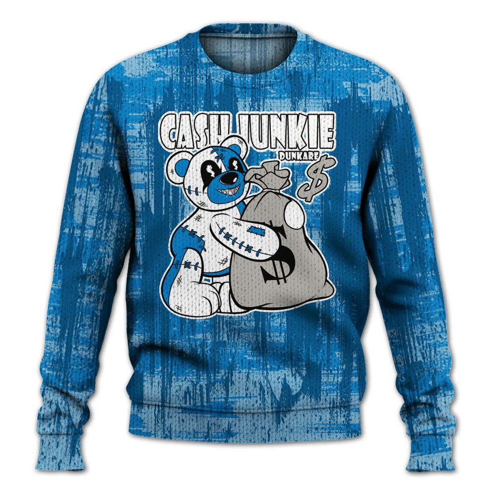 Knitted Sweater To Match Industrial Blue 4s - Cashs Junkie Bear Glitch Art