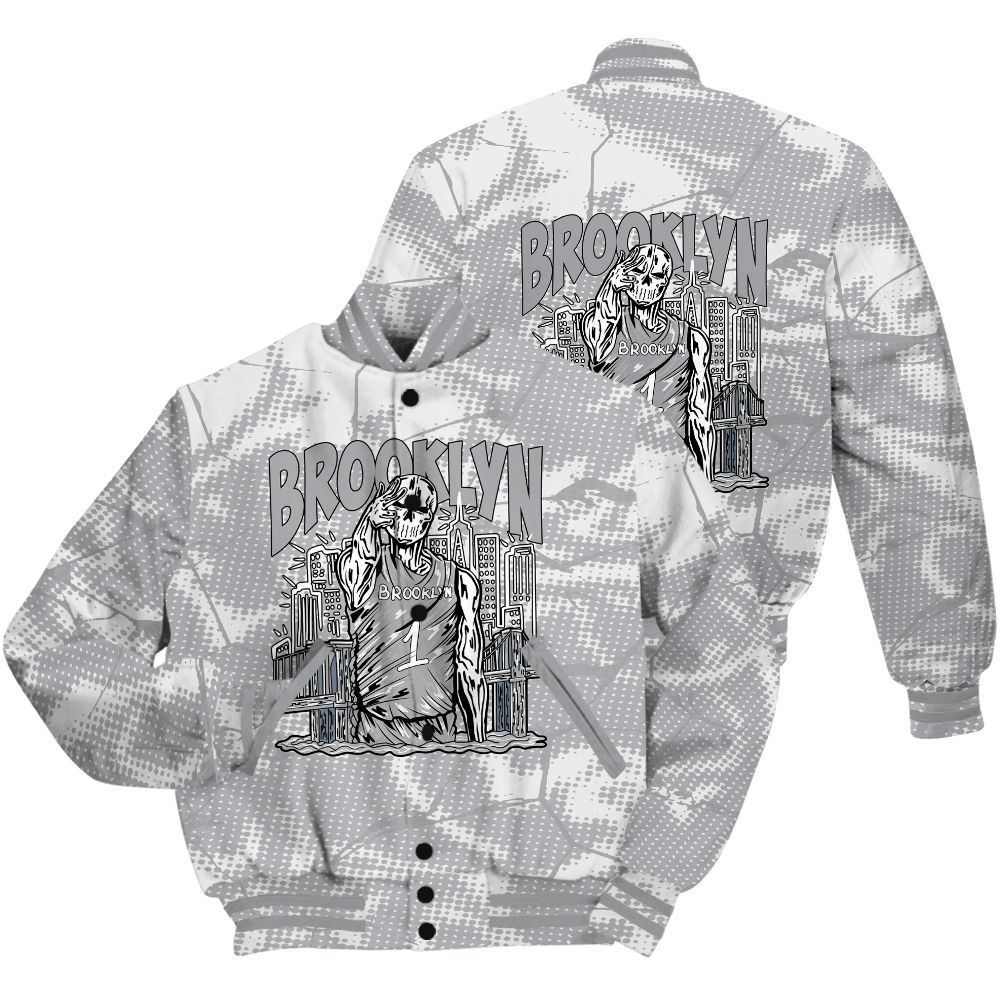 Varsity Jacket To Match Low OG Wolf Grey 1s Shirt - Brooklyn's Skeleton Crack All Over Print