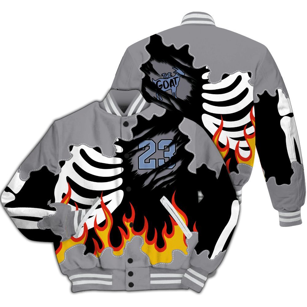 Varsity Jacket To Match Low Cement Grey 11s - Burning Skeleton 23 G.O.A.T All Over Print