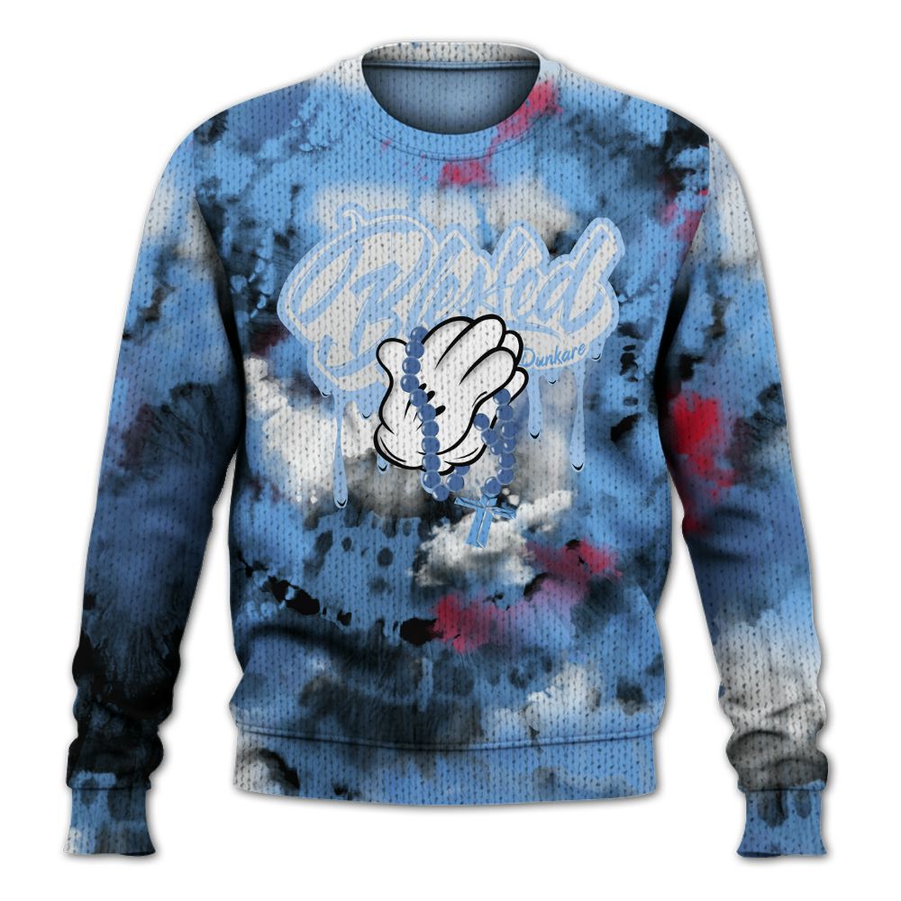 Knitted Sweater To Match University Blue 6s - God Blessed Tie Dye