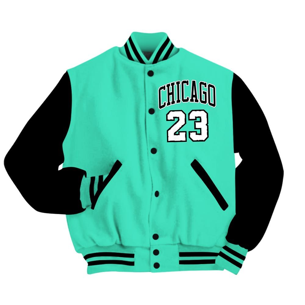 Varsity Jacket To Match Varsity Streetwear Custom Name Chicago 23, 3 Green Glow T-Shirt, Sneaker Black Green Glow 3s Baseball Varsity Jacket 1604 NCT