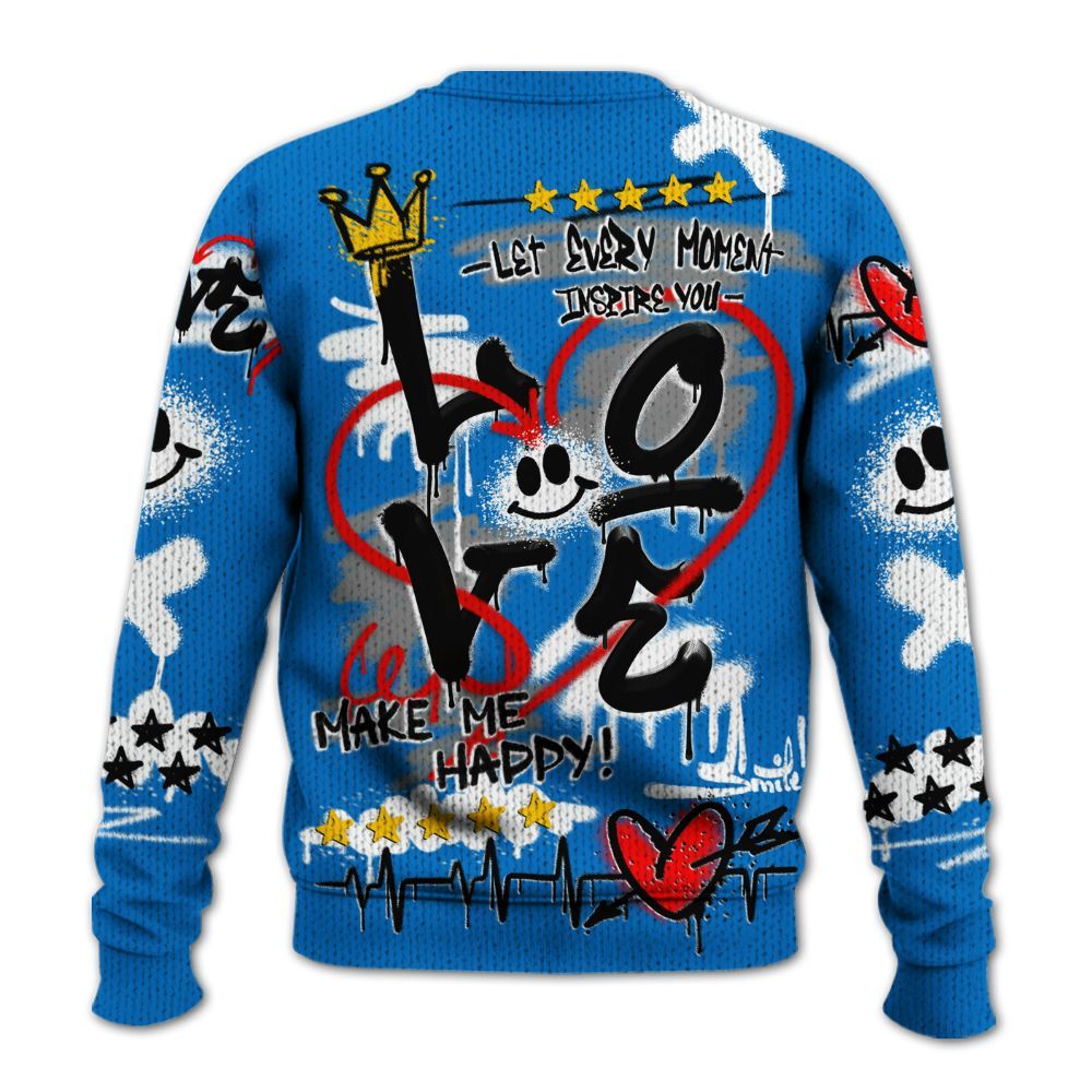 Knitted Sweater To Match Low Game Royal 1s - Happy Love Beats Graffiti Streetwear
