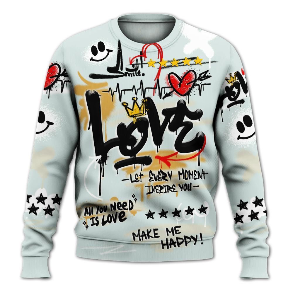 Sweatshirt To Match Pure Platinum 4s - Happy Love Beats Graffiti Streetwear All Over Print