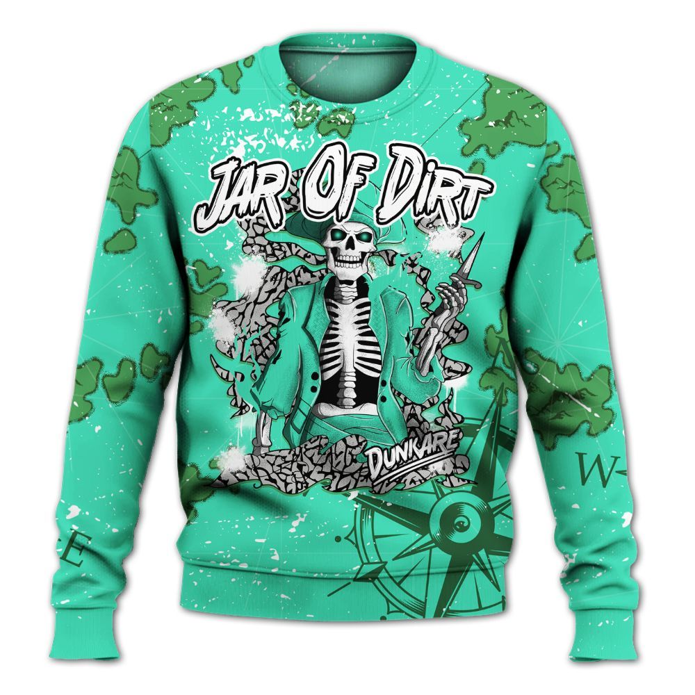 Sweatshirt To Match Black Green Glow 3s - Skeleton Jar Of Dirt Retro Green Glow 3s Outfit All Over Print
