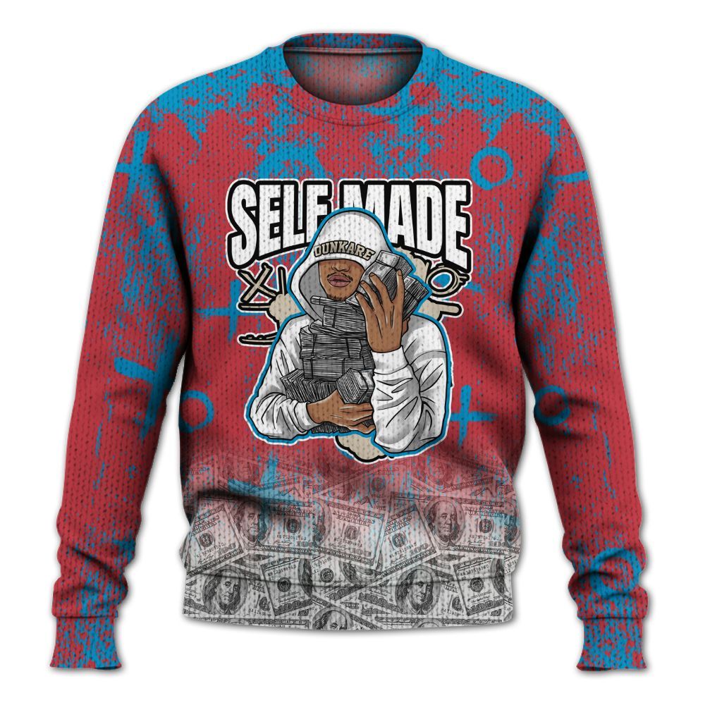 Knitted Sweater To Match High OG University Red Dark Powder Blue 1s - Selfmade Unique Grunge