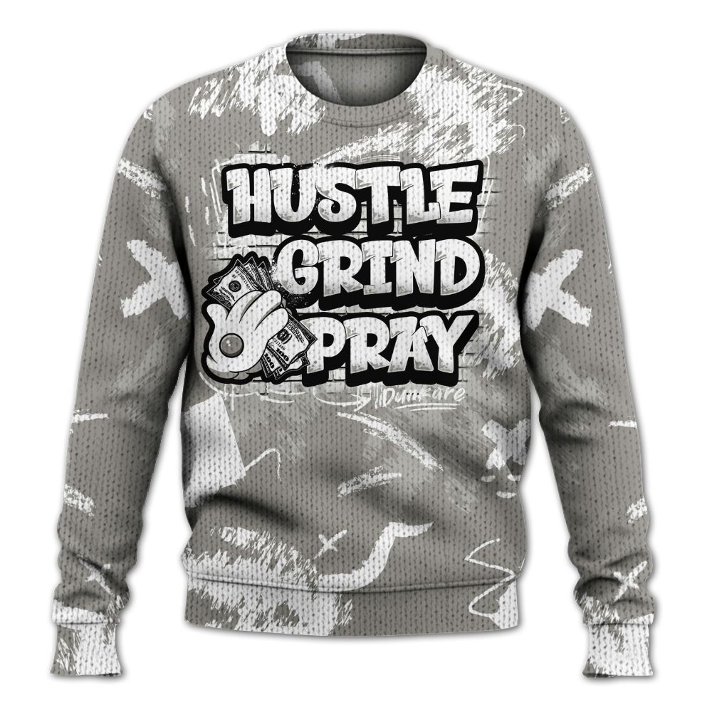Knitted Sweater To Match Cool Grey 9s - Hustle Grind Pray Retro