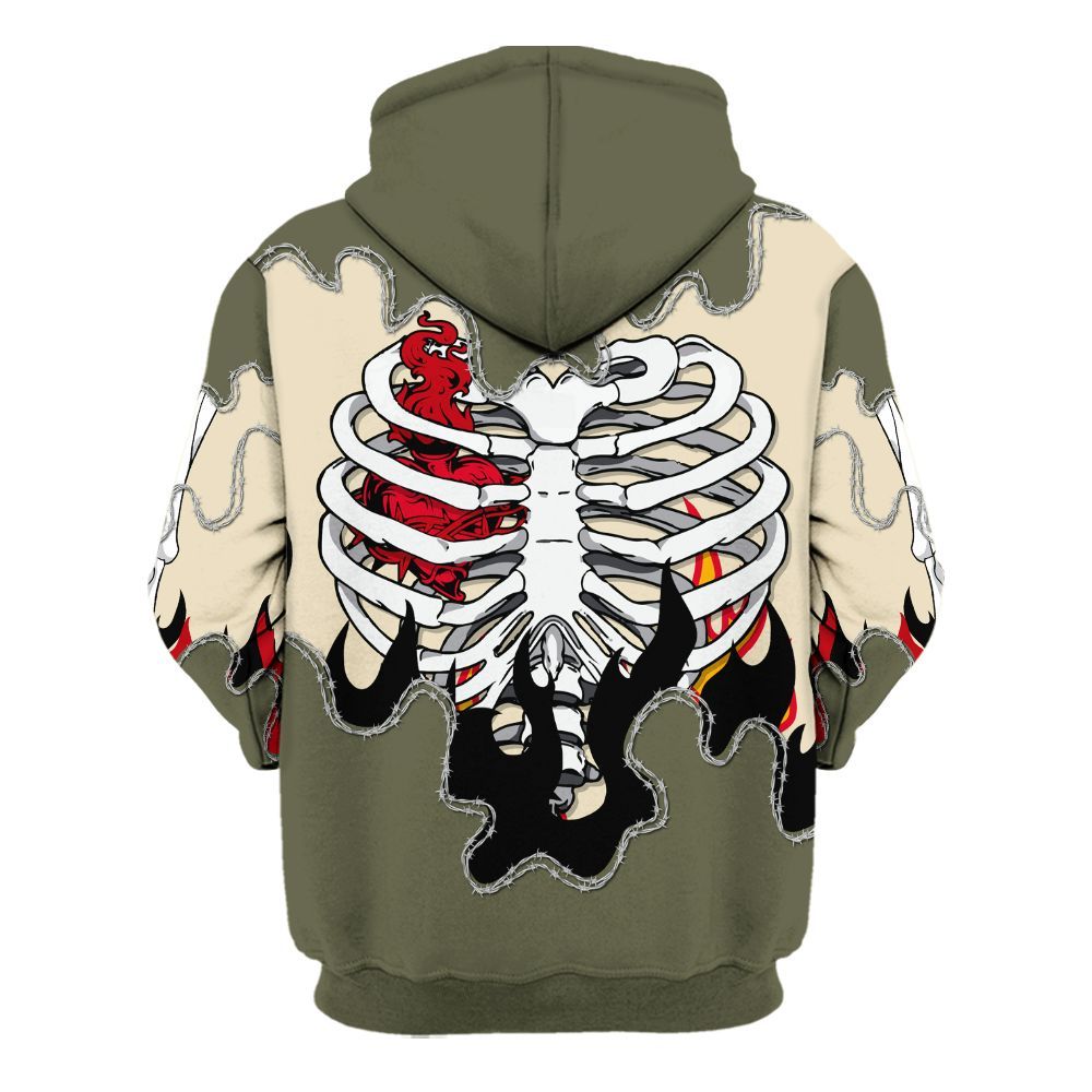 Hoodie To Match Travis Scott Low OG Medium Olive 1s - Skeleton Heart On Fire All Over Print