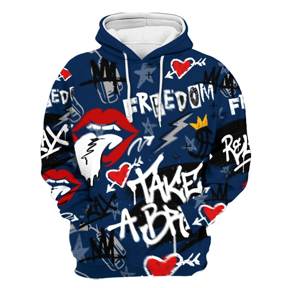 Hoodie To Match SB White Navy 4s - Take Break Freedom Graffiti Streetwear All Over Print