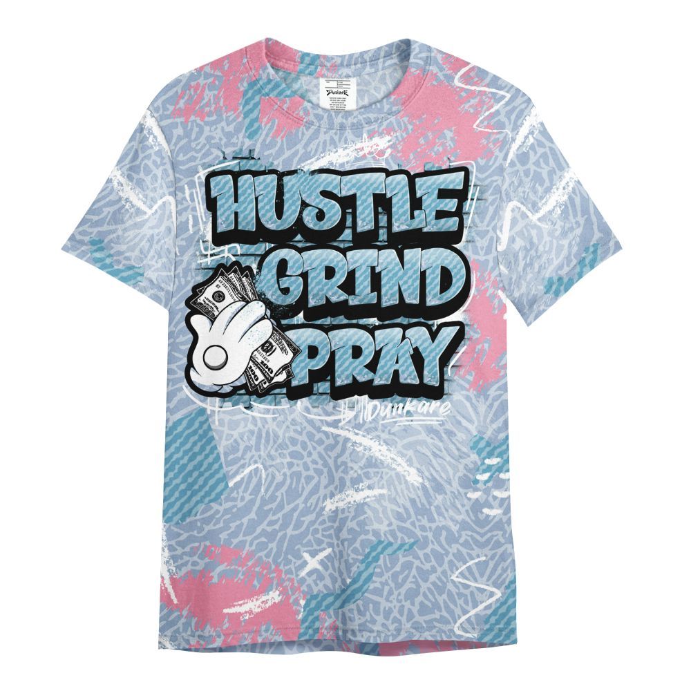 Shirt To Match Denim Pink Glow 3s - Hustle Grind Pray All Over Print