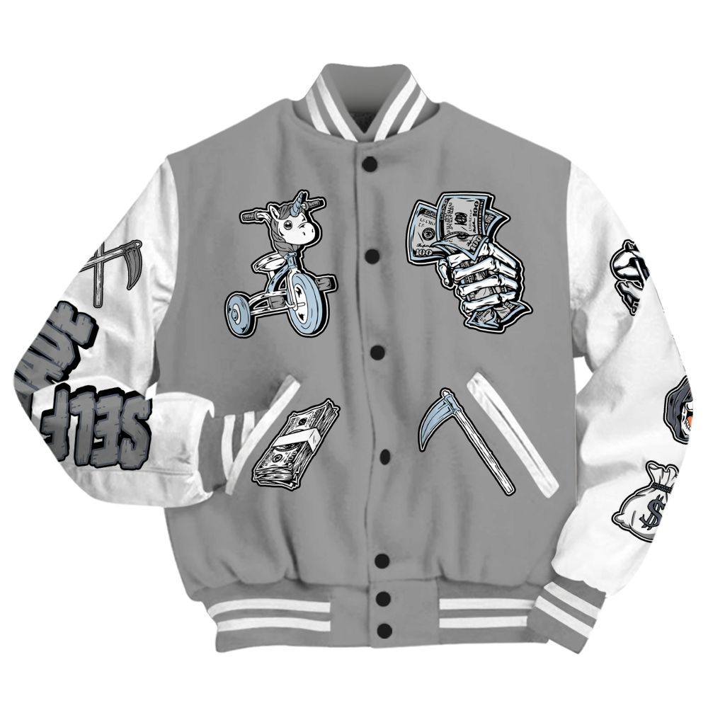 Varsity Jacket To Match Cool Grey 6s - Self Make Skeleton All Over Print