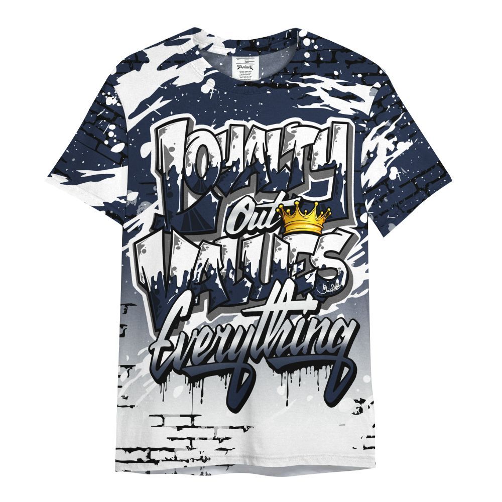 Shirt To Match Dunk Low White Midnight Navy - Values Of Loyalty Drip All Over Print