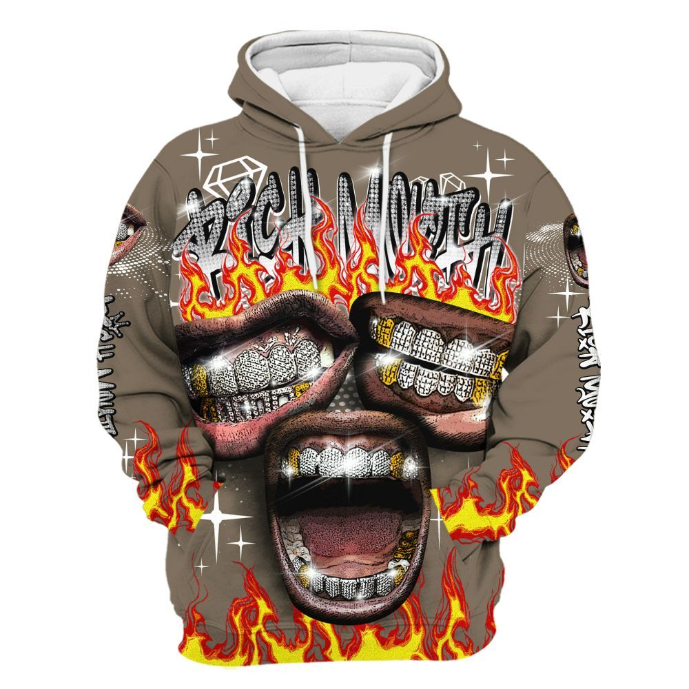 Hoodie To Match Low OG Dark Mocha 1s - Rich Mouth Fire Rap Retro 90s All Over Print