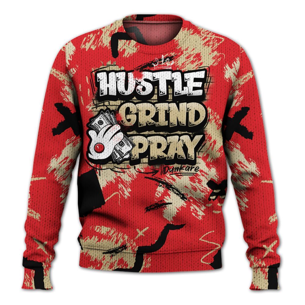 Knitted Sweater To Match Prime 93 Fire Red - Hustle Grind Pray Retro