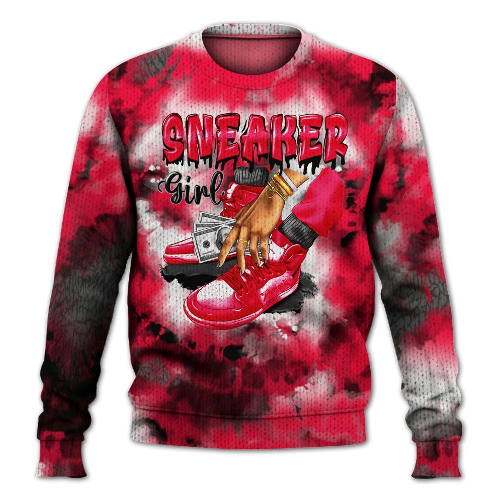 Knitted Sweater To Match Retro Fire Red 3s - SNEAKER Girl Money Drip Tie Dye