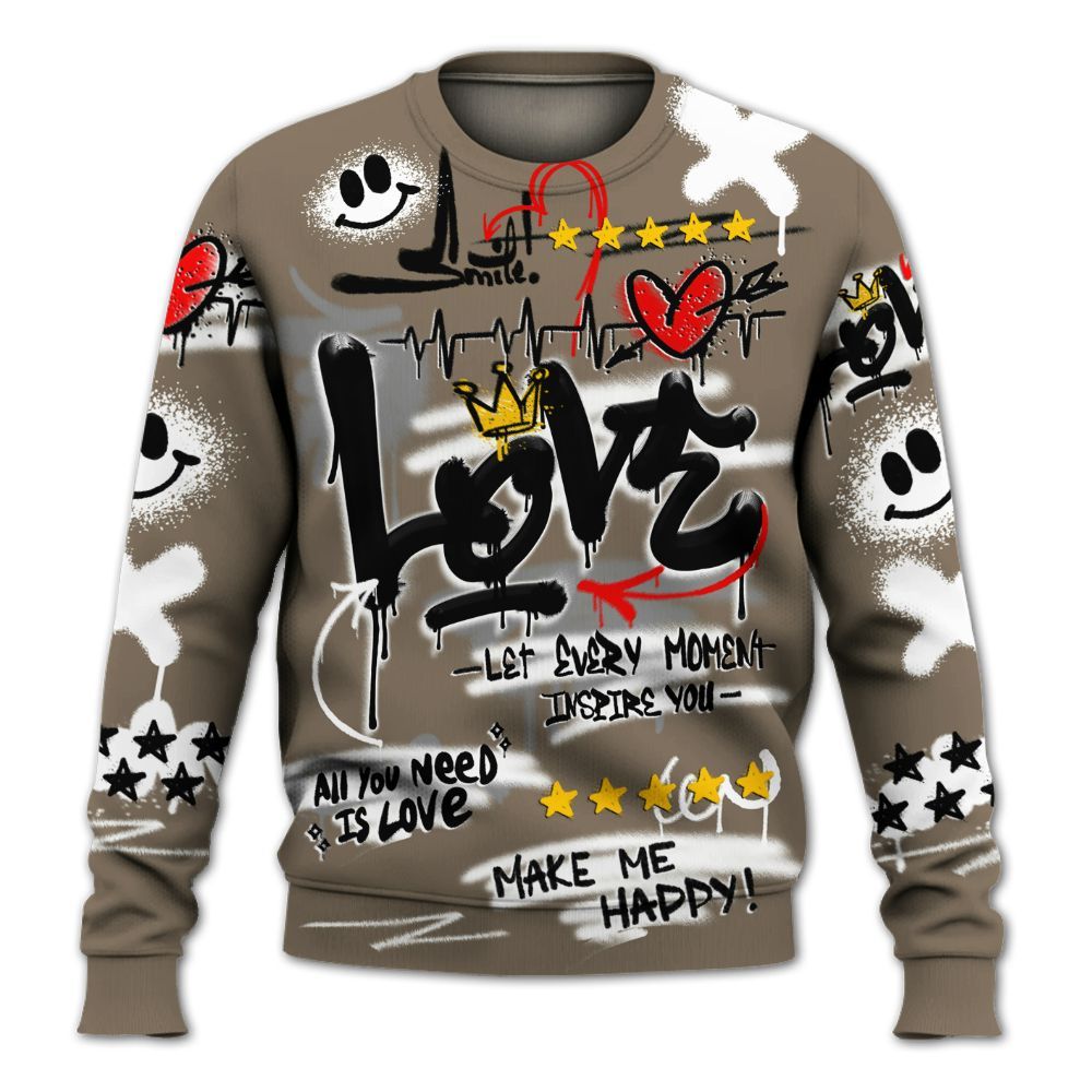 Sweatshirt To Match Low OG Dark Mocha 1s - Happy Love Beats Graffiti Streetwear All Over Print