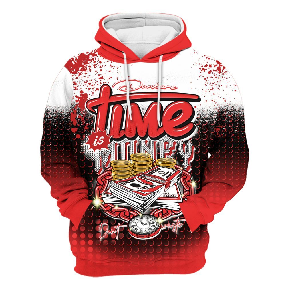 Hoodie To Match Red Thunder 4s - Halftone Time Is Money All Over Print