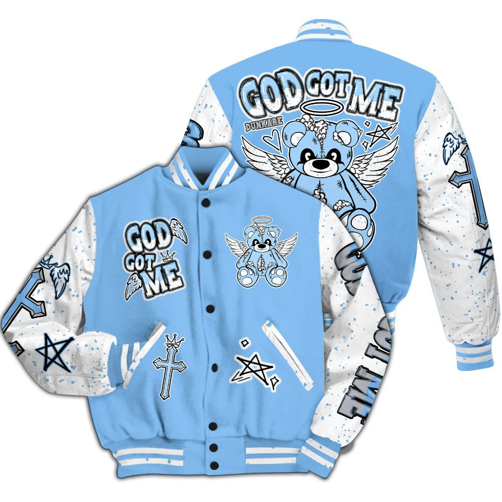 Varsity Jacket To Match University Blue 5s - Gods Guides Me Bear All Over Print