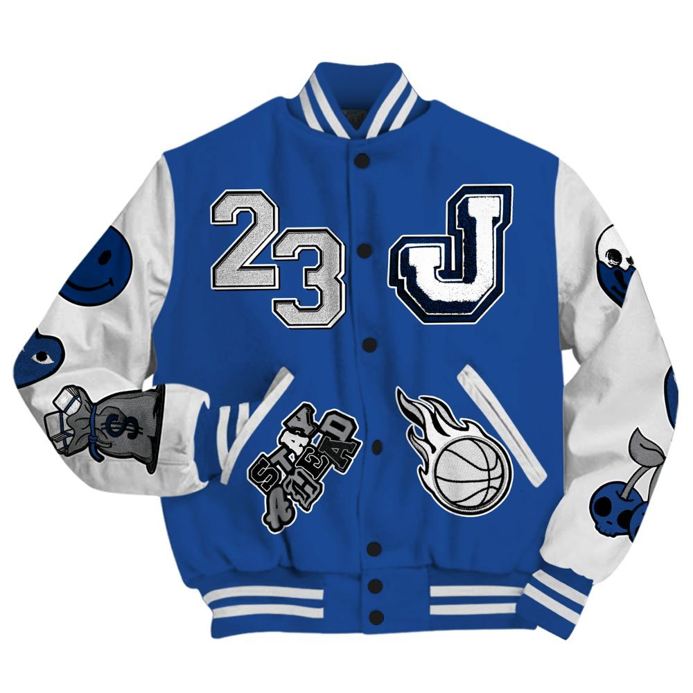 Varsity Jacket To Match High OG True Blue 1s - Hustles Money Number 23 All Over Print