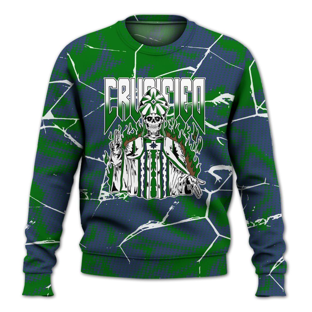 Sweatshirt To Match Midnight Navy 13s - Crucified Skeleton Crack All Over Print