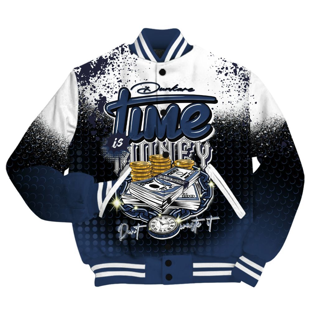 Varsity Jacket To Match Low 85 Metallic Blue 1s Shirt, Halftone Time Is Money All Over Print