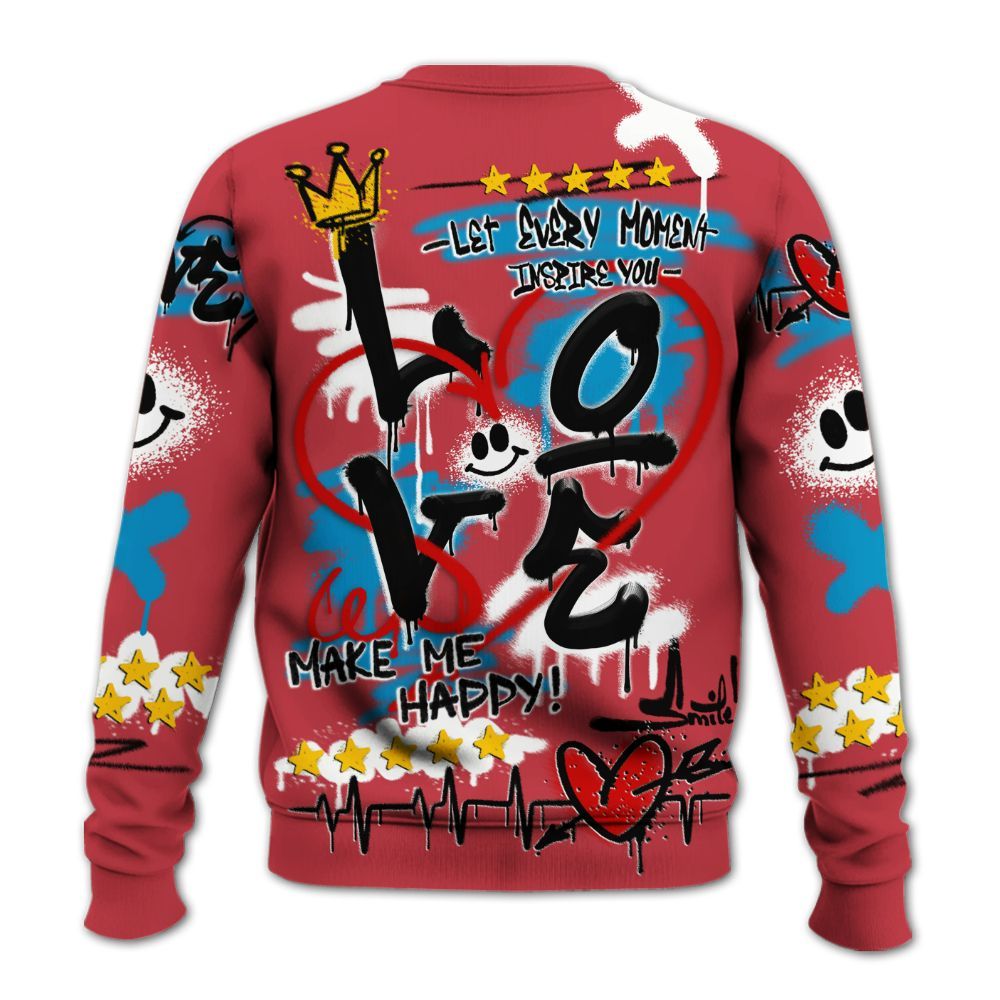 Sweatshirt To Match High OG University Red Dark Powder Blue 1s - Happy Love Beats Graffiti Streetwear All Over Print